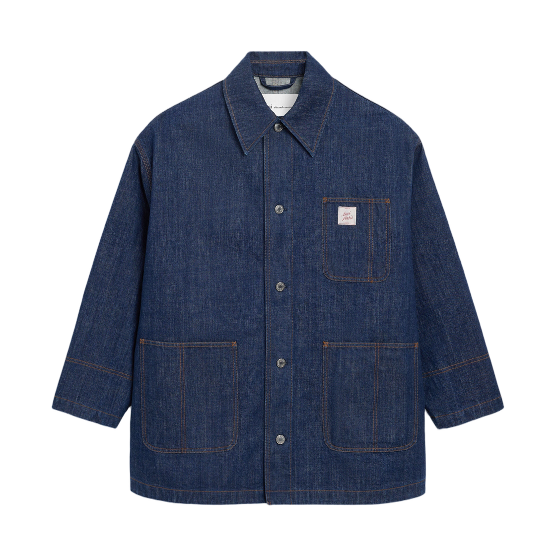 UJK898-DE0122-402 AMI Blue Cotton Ami Paris Heritage Label Worker Jacket Indigo