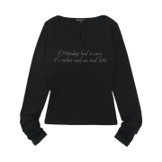 mihev Neck Cut Detail Print Long Sleeve Black