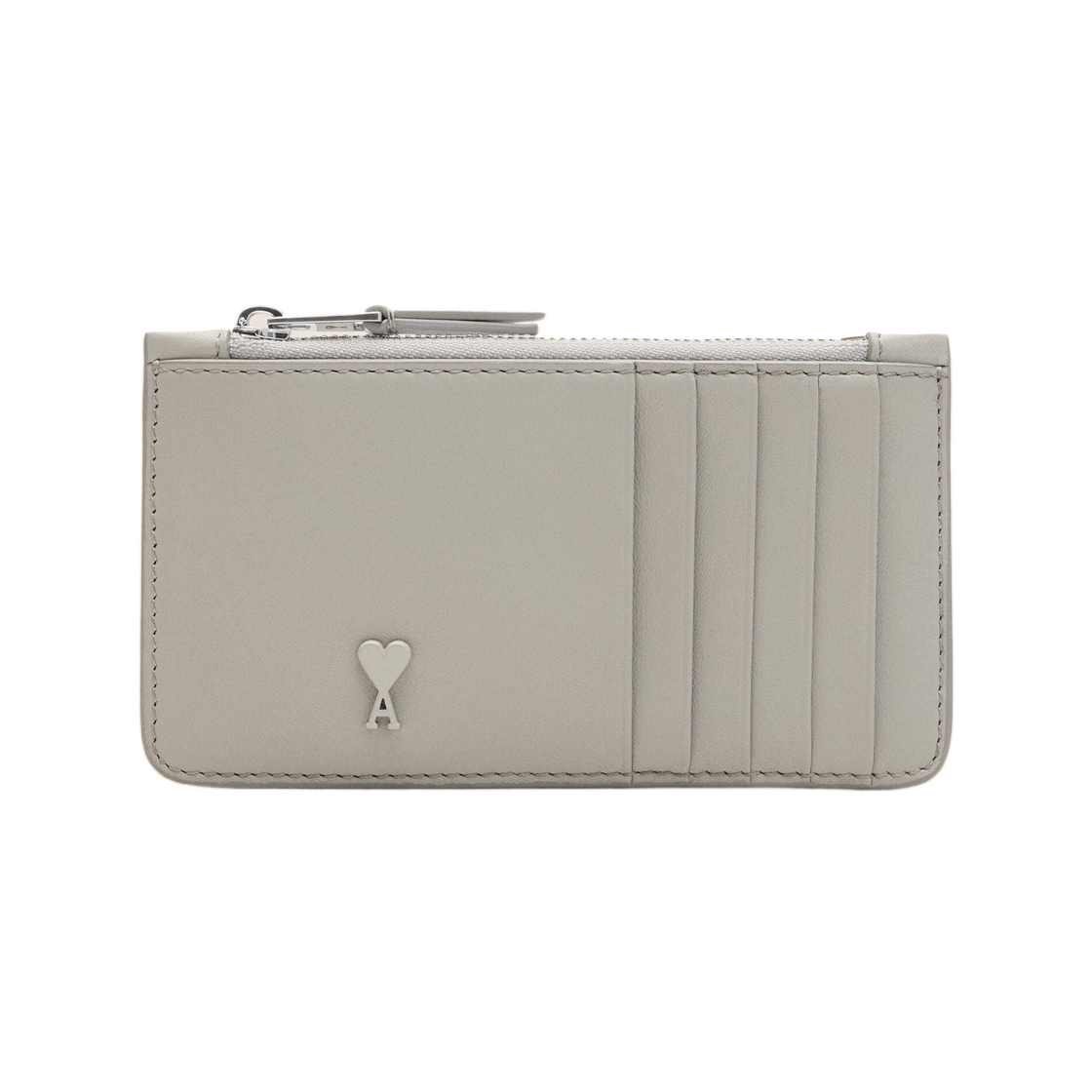 아미 그레이 카우하이드 레더 아미 드 하트 지퍼 카드 홀더 라이트 카본(AMI Grey Cowhide Leather Ami De Coeur Zipped Card Holder Light Carbon)