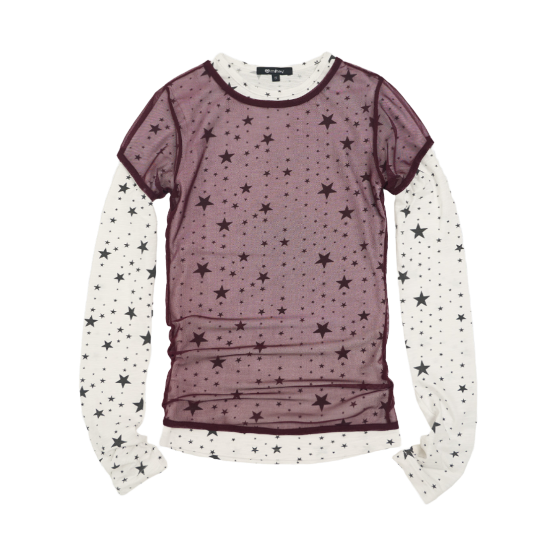 2ECT002WBU mihev Star Layered Long Sleeve Set White Burgundy