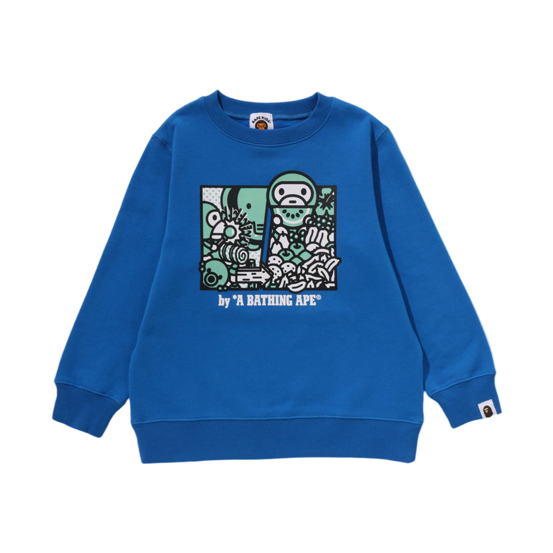 (키즈) 베이프 베이비 마일로 프렌즈 글로우 다크 크루넥 스웨트셔츠 블루((Kids) BAPE Baby Milo Friends Glow In The Dark Crewneck Sweatshirt Blue)