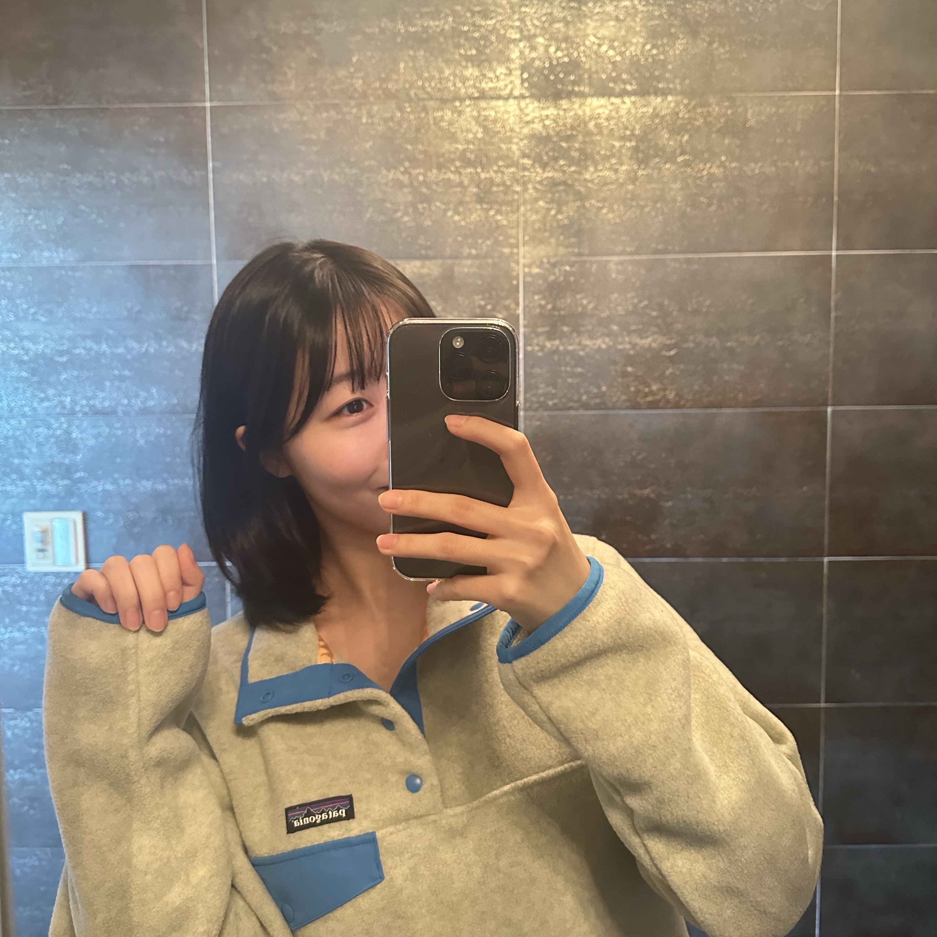(W) Patagonia Lightweight Synchilla Snap-T Fleece Pullover Oatmeal Heather Vessel Blue 착용 스타일 - 2
