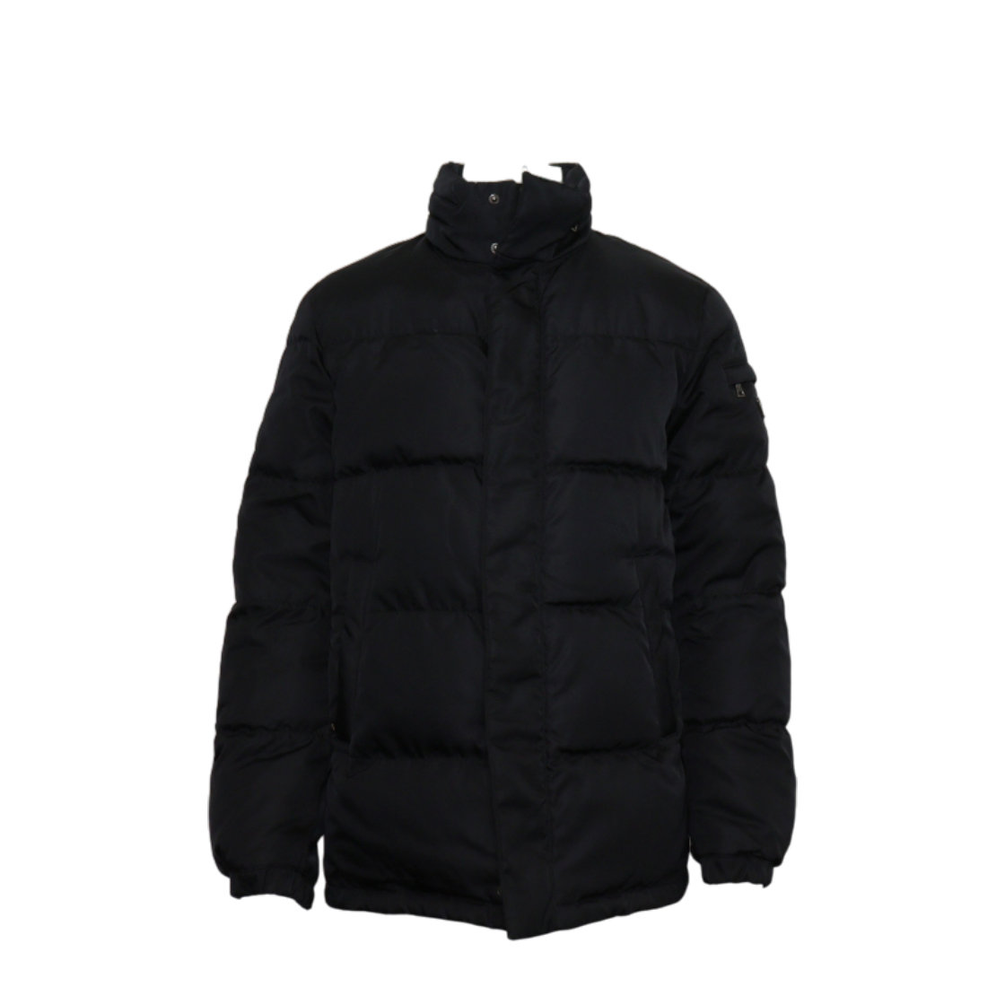 ITKGICE5QUH2 Prada SGA183 Black Men's Down Jacket with Silver Triangle Logo