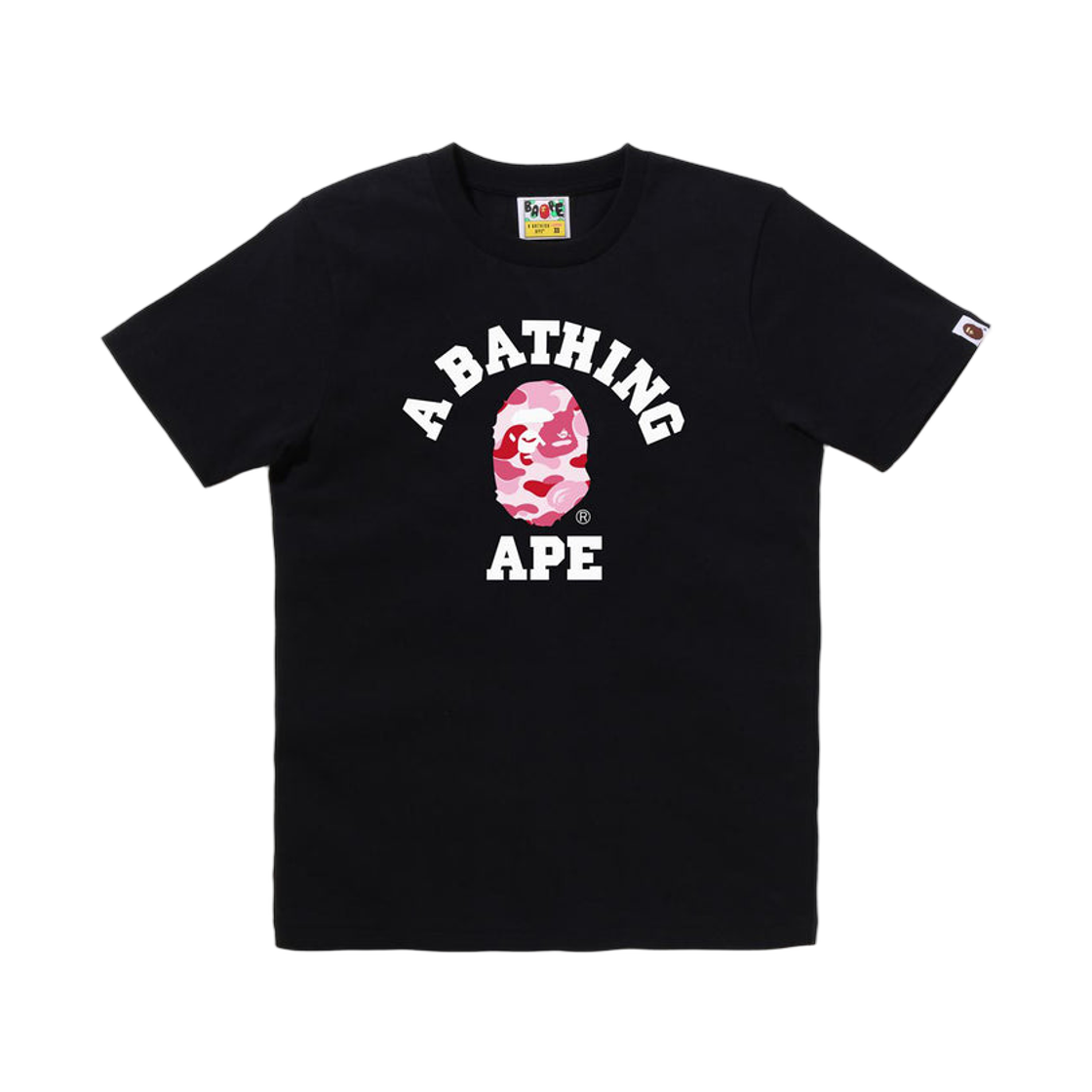 (W) 베이프 ABC 카모 컬리지 티셔츠 블랙 핑크((W) BAPE ABC Camo College T-Shirt Black Pink) - 1
