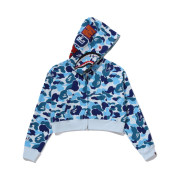 (W) BAPE ABC Camo Crystal Stone Shark Cropped Full Zip Hoodie Blue