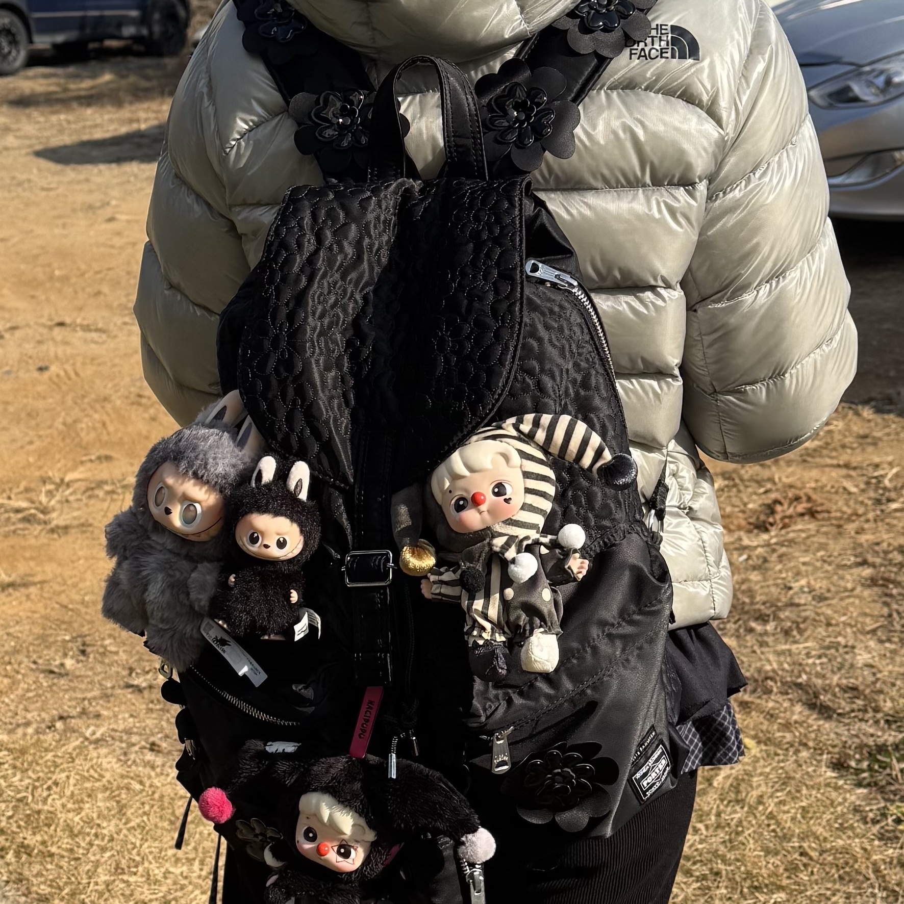 Porter x Cecilie Bahnsen Backpack Black, Pop Mart Labubu The Monsters Highlight Series ID Keyring (Opened Case) 착용 스타일