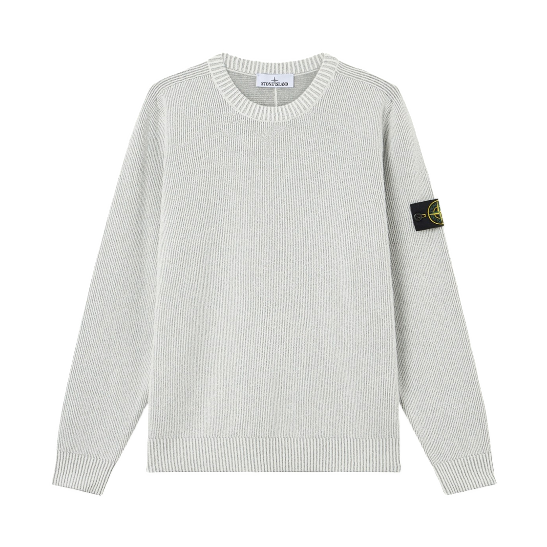 L1S1551000-33S0N12-V0M61 Stone Island 5100033 Plated Rib Cotton Boucle Loose-Fit Crewneck Jumper with Raglan Sleeves Pearl Grey Melange - 26SS