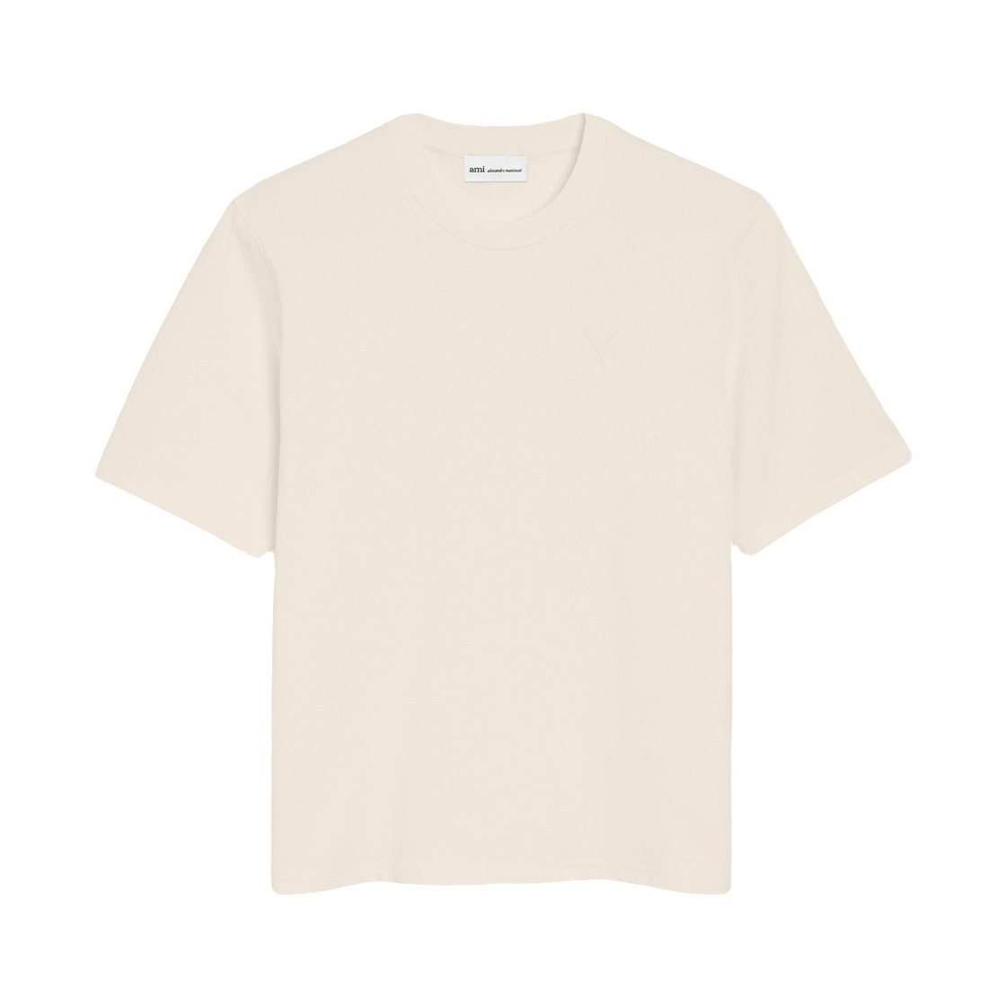아미 화이트 코튼 아미 드 하트 엠보스 티셔츠 화이트 크림(AMI White Cotton Ami De Coeur Embossed T-Shirt White Cream)