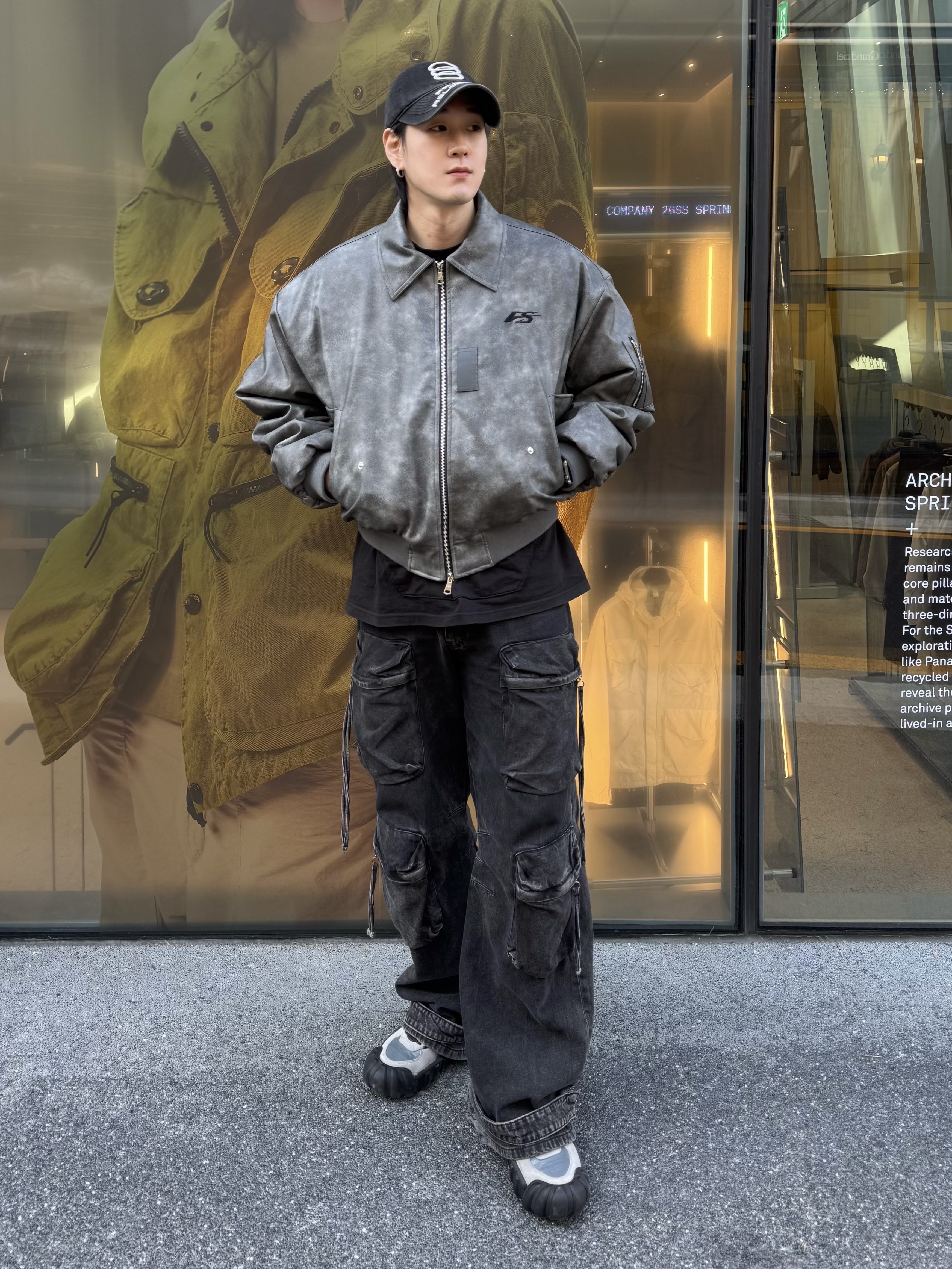 Force Sensitive FS Leather MA-1 Black, Zara Utility Pocket Jeans Black 착용 스타일 - 3