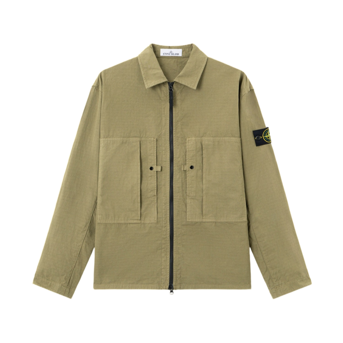 L1S1512000-05S0298-V005G Stone Island 1200005 Mercerised Organic Cotton Ripstop Comfort-Fit Zip-Up Overshirt with Pockets Military Green - 26SS