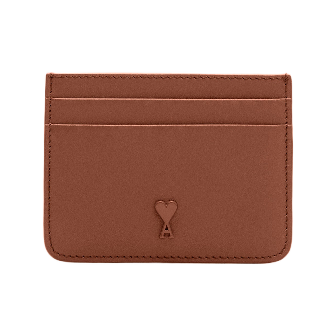 USL702-AL0138-236 AMI Brown Cowhide Leather Ami De Coeur Card Holder Caramel