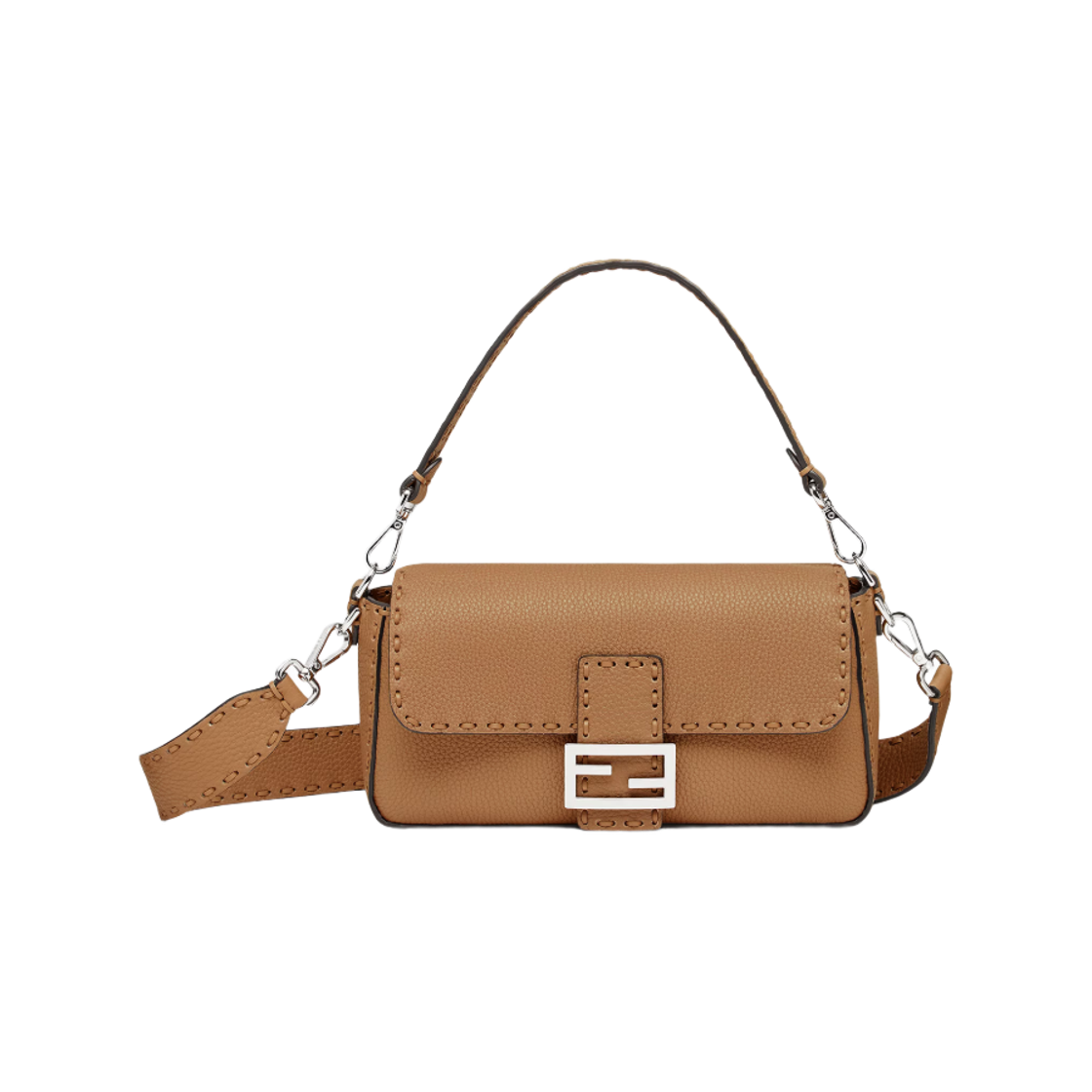 8BR600AT0SF0EMR Fendi Romano Leather Medium Baguette Selleria Bag Brown