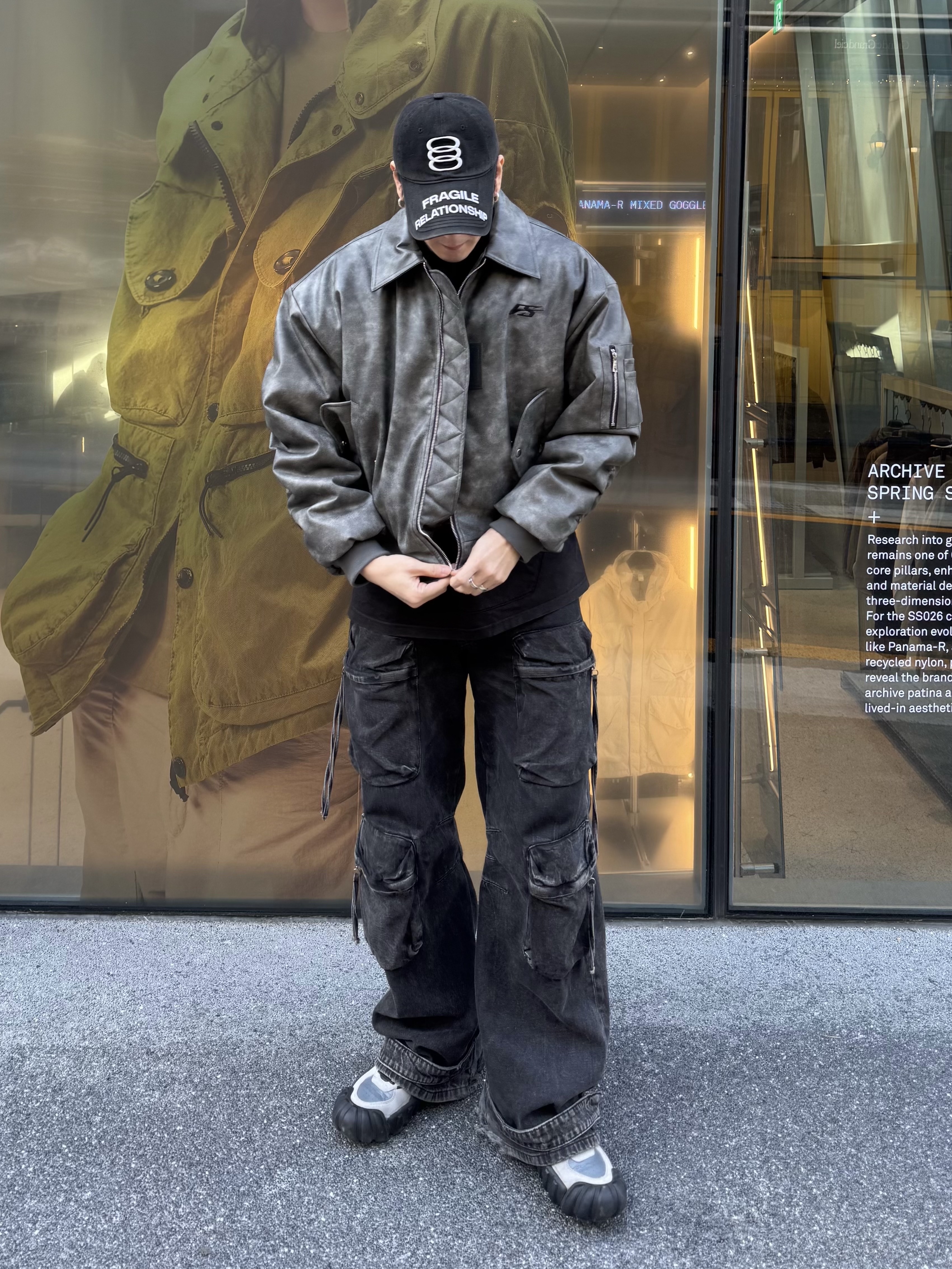 Force Sensitive FS Leather MA-1 Black, Zara Utility Pocket Jeans Black 착용 스타일 - 2