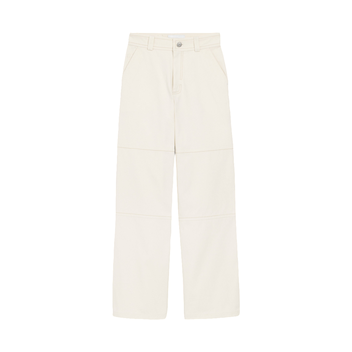 (W) 아미 화이트 코튼 워커 트라우저 화이트 크림((W) AMI White Cotton Worker Trousers White Cream) - 1