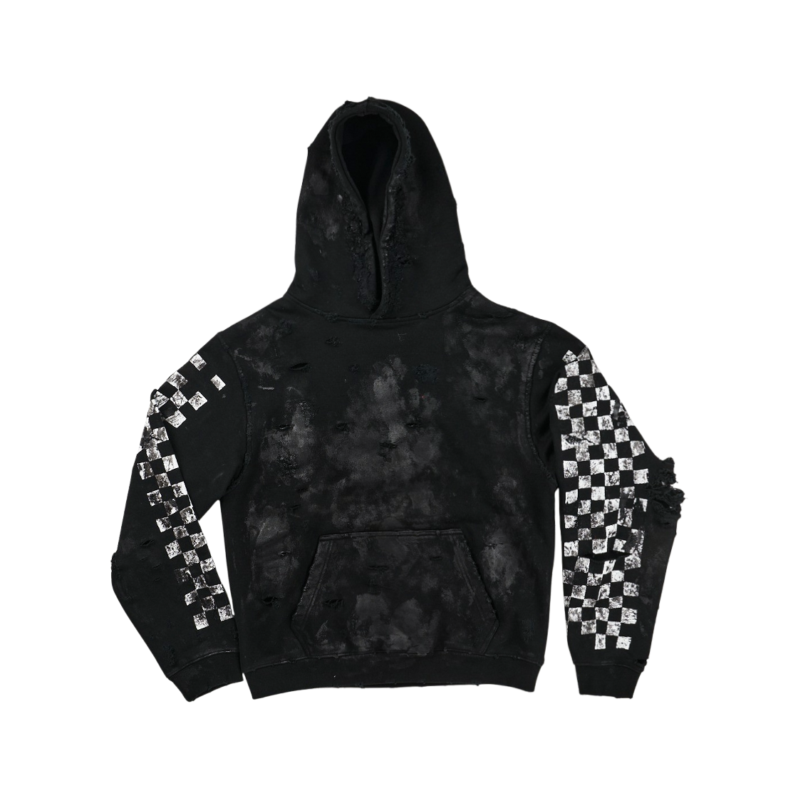 에모스탠스클럽 디스트레스드 코티드 체커보드 후드(emostanceclub Distressed Coated Checkerboard Hoodie)