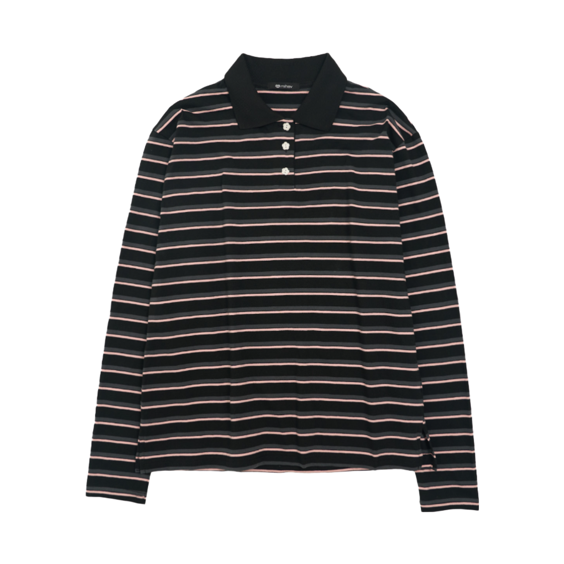 2ECT005BP mihev Stripe Rugby Collar Long Sleeve Black Pink