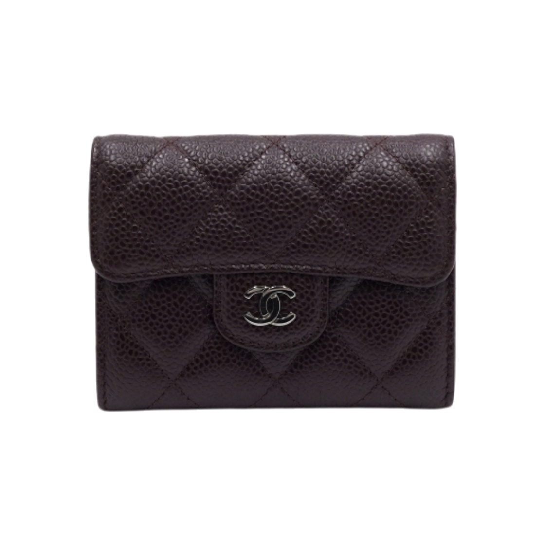 ITPHDAL8K69L Chanel AP0214 Caviar Burgundy Silver CC Classic Card Holder