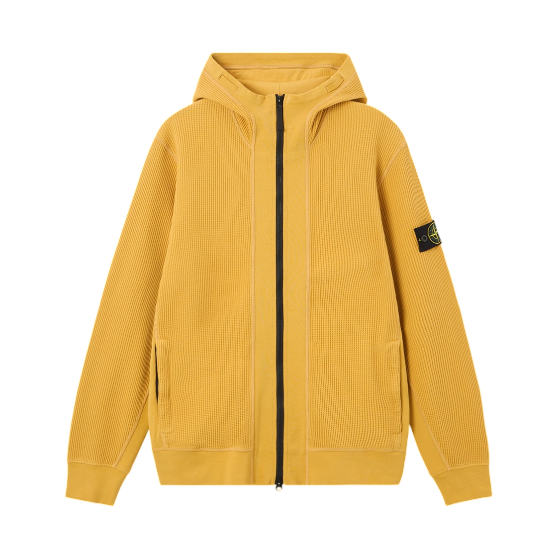 스톤 아일랜드 6100058 오가닉 코튼 와플 플리스 레귤러핏 집업 후드 스웨트셔츠 포켓 머스타드 - 26SS(Stone Island 6100058 Organic Cotton Waffle Fleece Regular-Fit Zip-Up Hooded Sweatshirt with Pockets Mustard - 26SS) - 1