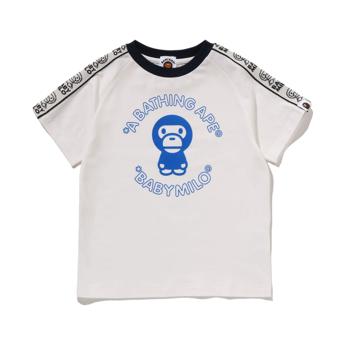 (키즈) 베이프 베이비 마일로 라인 테이프 티셔츠 화이트((Kids) BAPE Baby Milo Line Tape T-Shirt White)