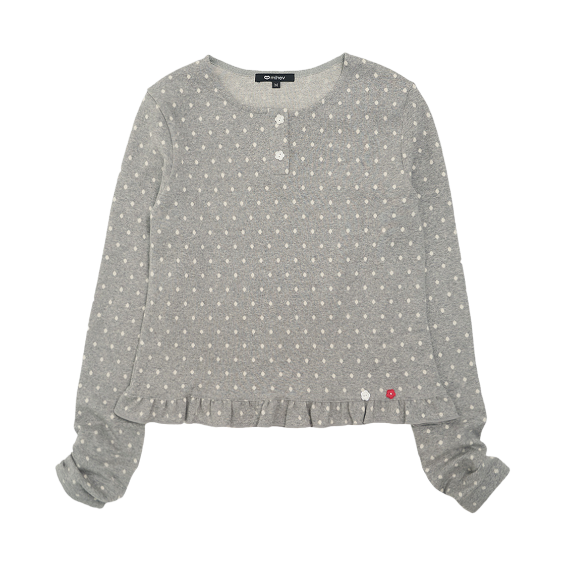 2ECT003G mihev Polka Dot Frill Long Sleeve Gray