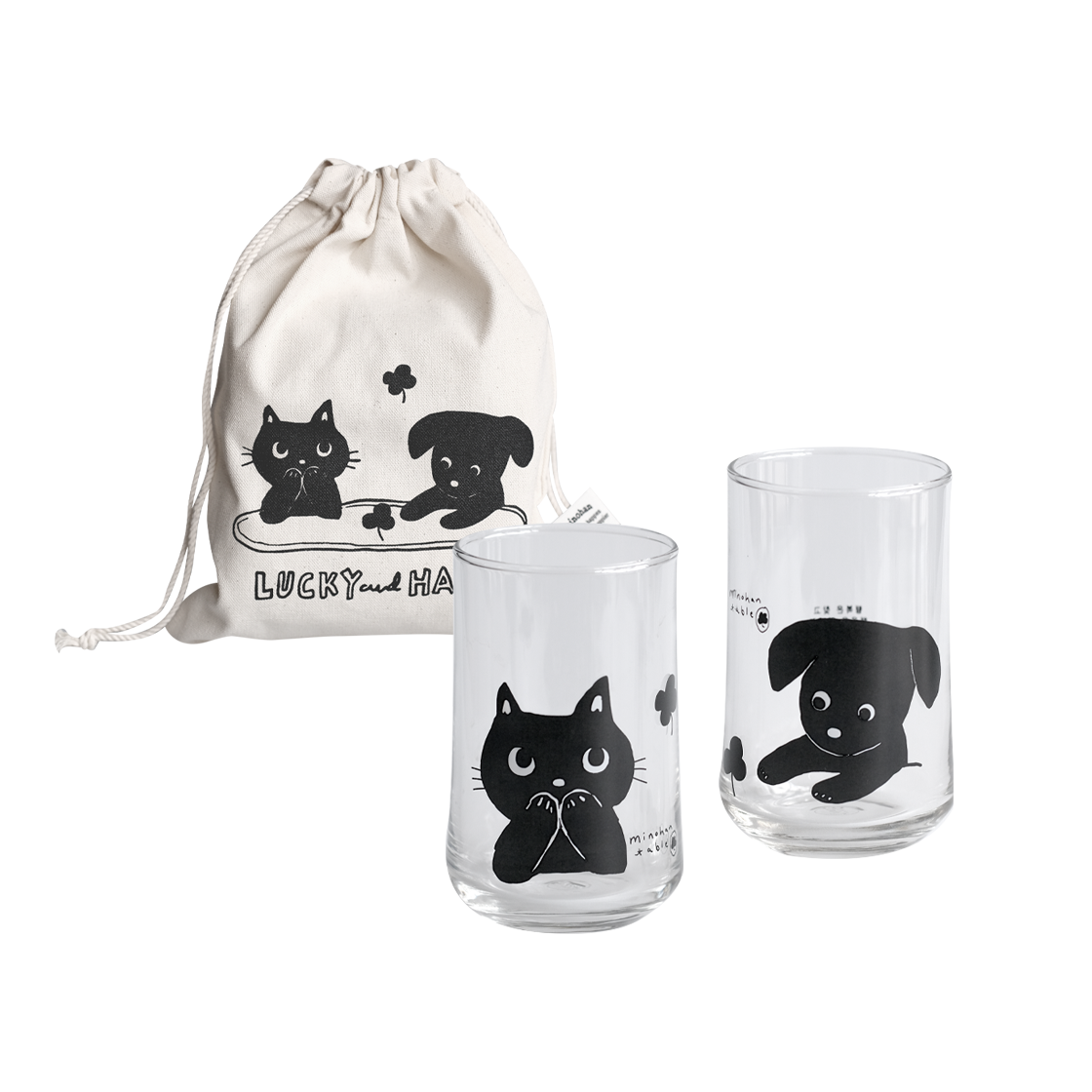 미노항 코리아 럭키앤해피 유리잔&파우치 세트