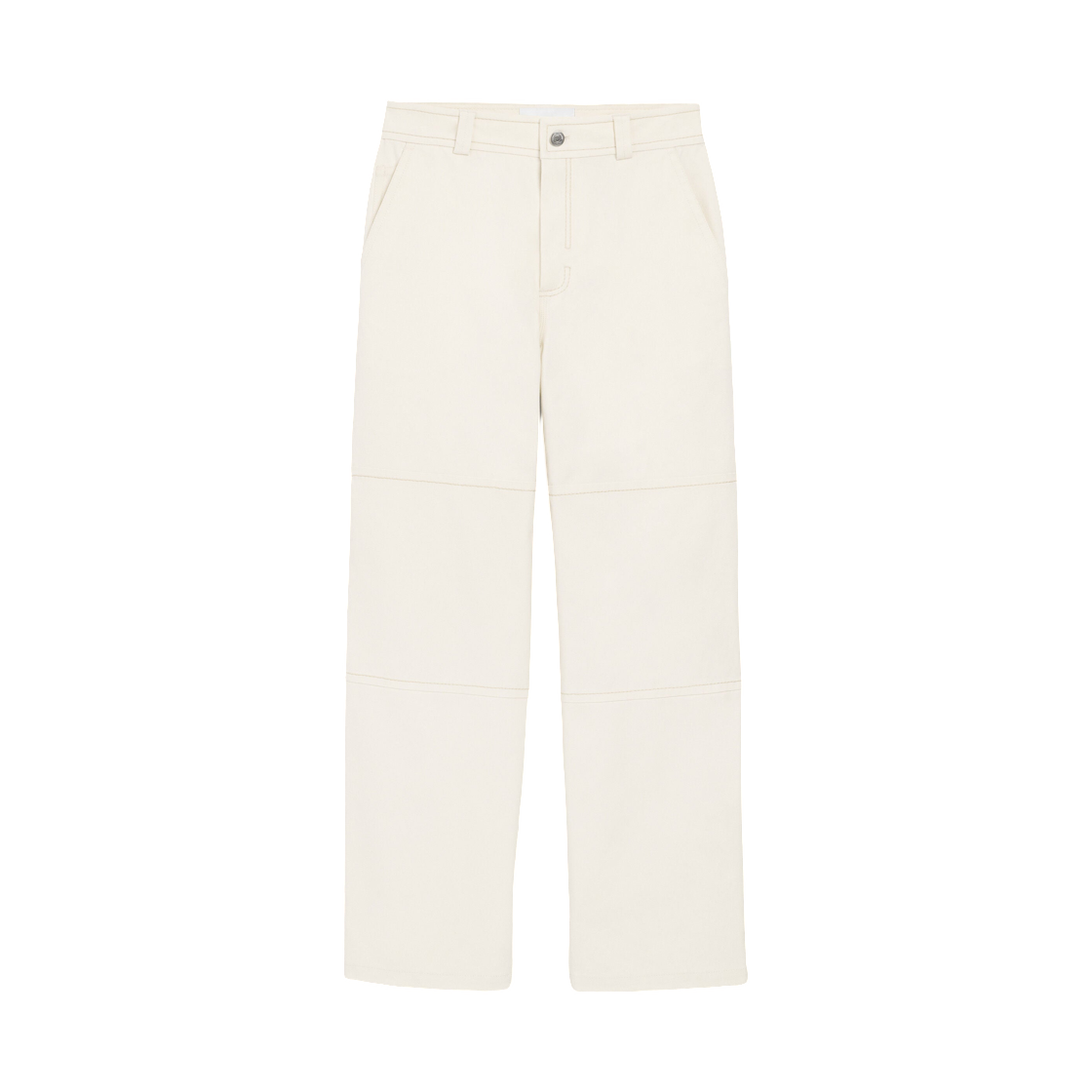 HTR864-CO0211-136 AMI White Cotton Worker Trousers White Cream