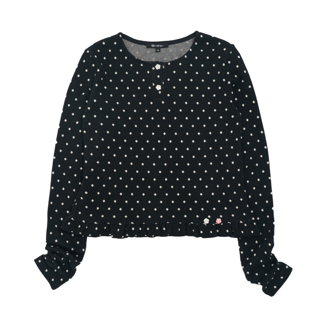 2ECT003B mihev Polka Dot Frill Long Sleeve Black