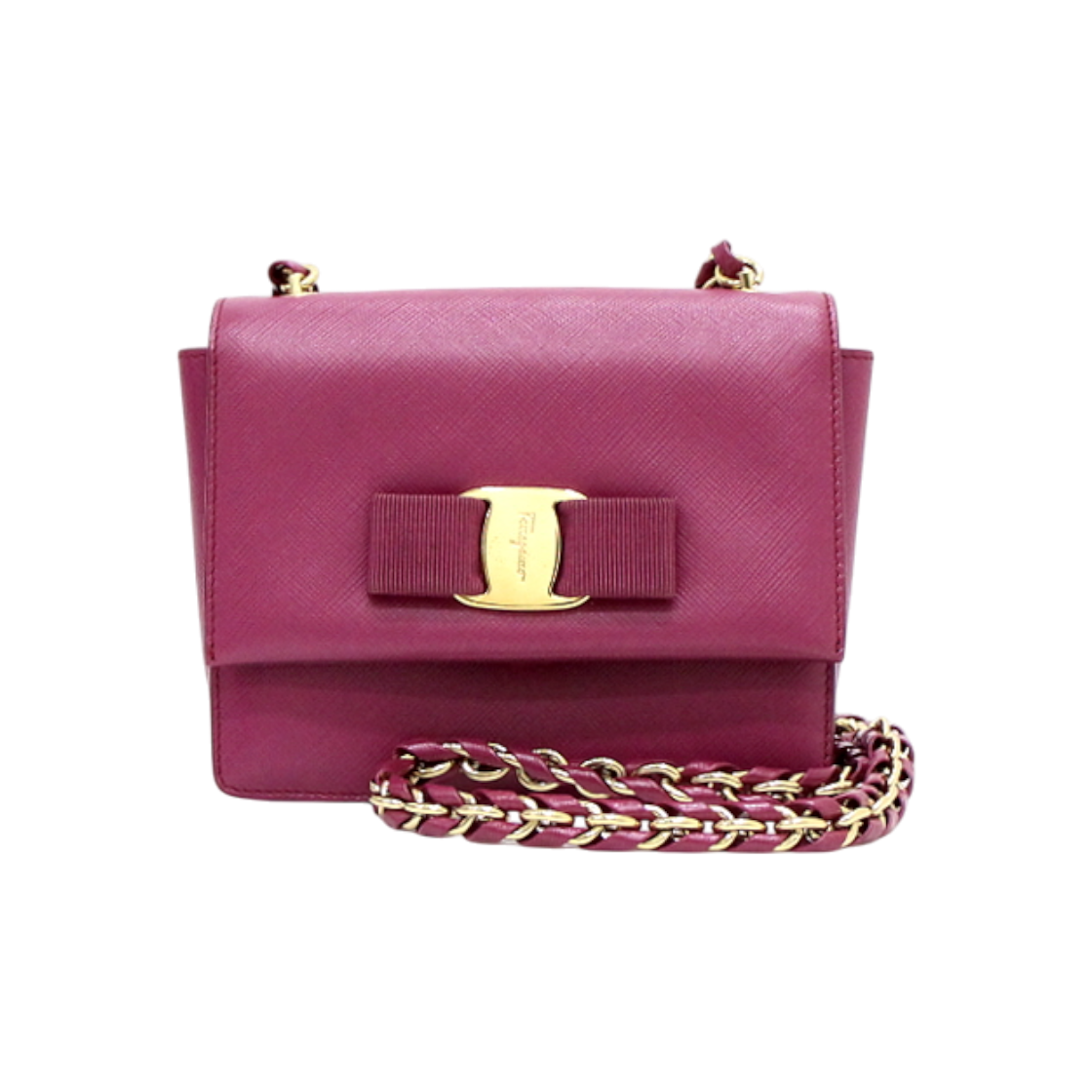 ITOMRNEAH9SF Ferragamo 21 E479 Saffiano Ginny Mini Flap Chain Crossbody Bag in Gold