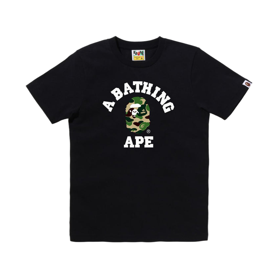 (W) 베이프 ABC 카모 컬리지 티셔츠 블랙 그린((W) BAPE ABC Camo College T-Shirt Black Green)