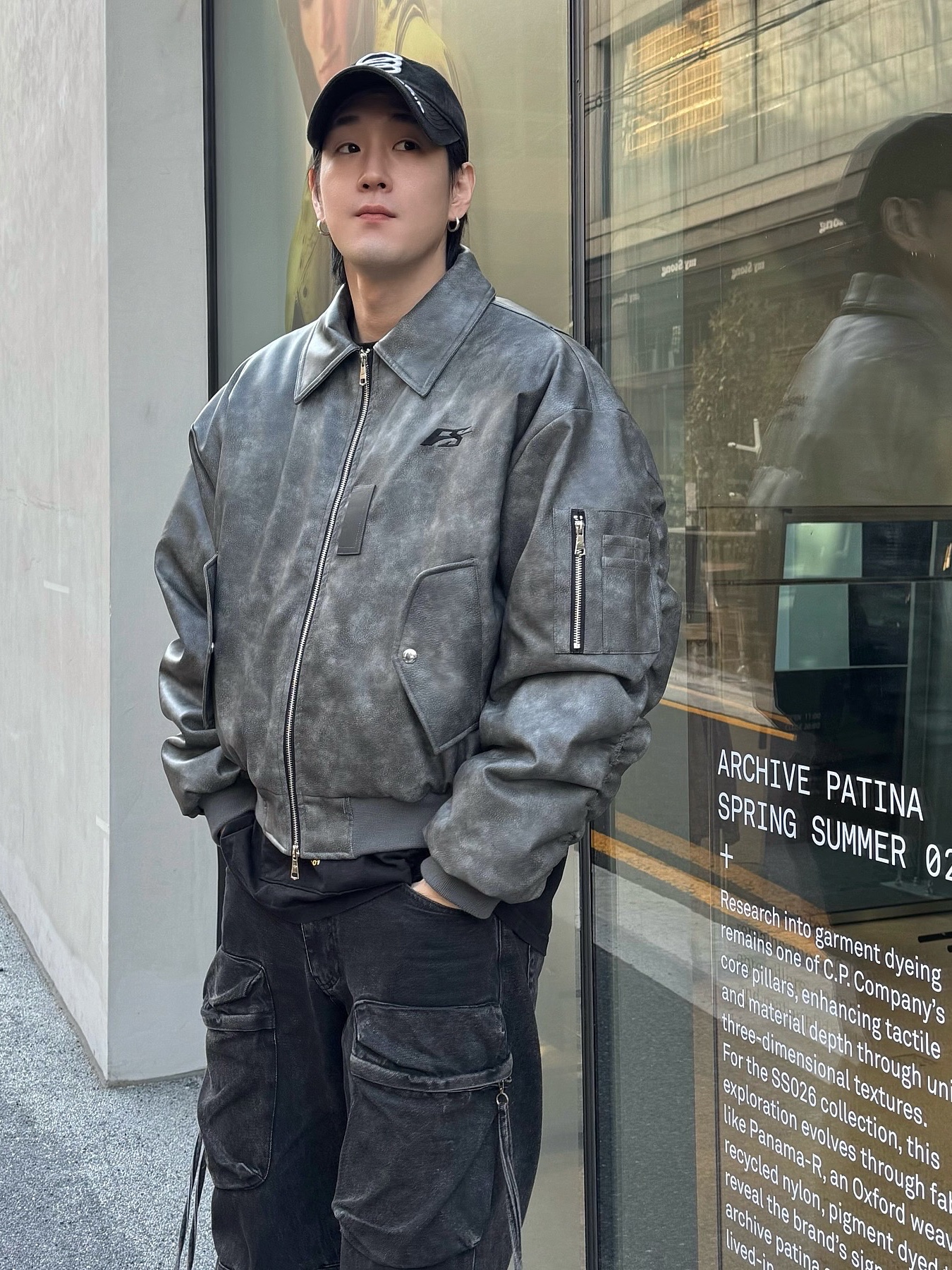 Force Sensitive FS Leather MA-1 Black, Zara Utility Pocket Jeans Black 착용 스타일 - 5