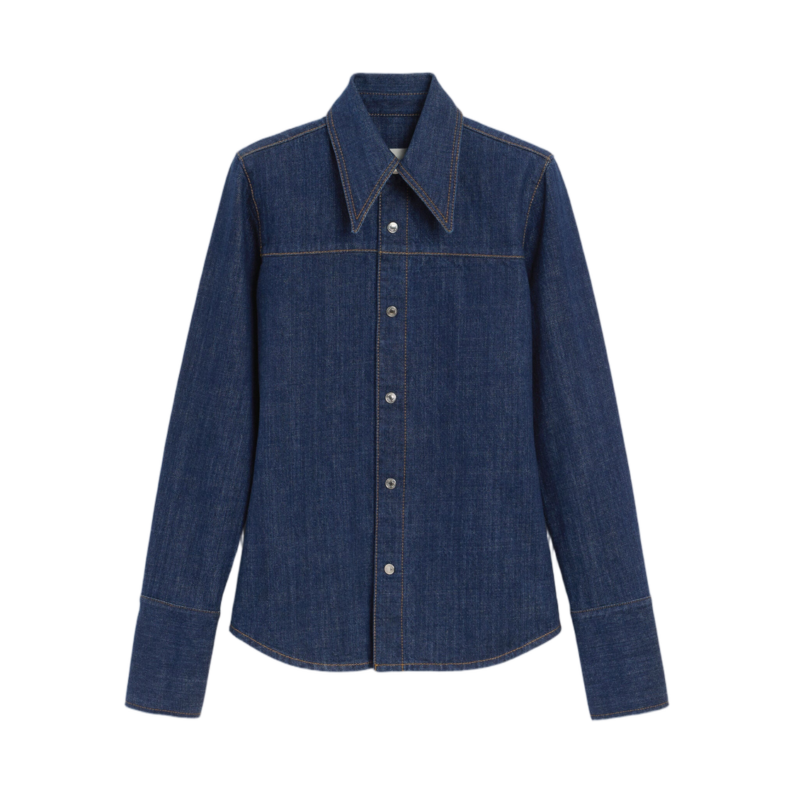 (W) 아미 블루 코튼 샤프 칼라 셔츠 인디고((W) AMI Blue Cotton Sharp Collar Shirt Indigo) - 1
