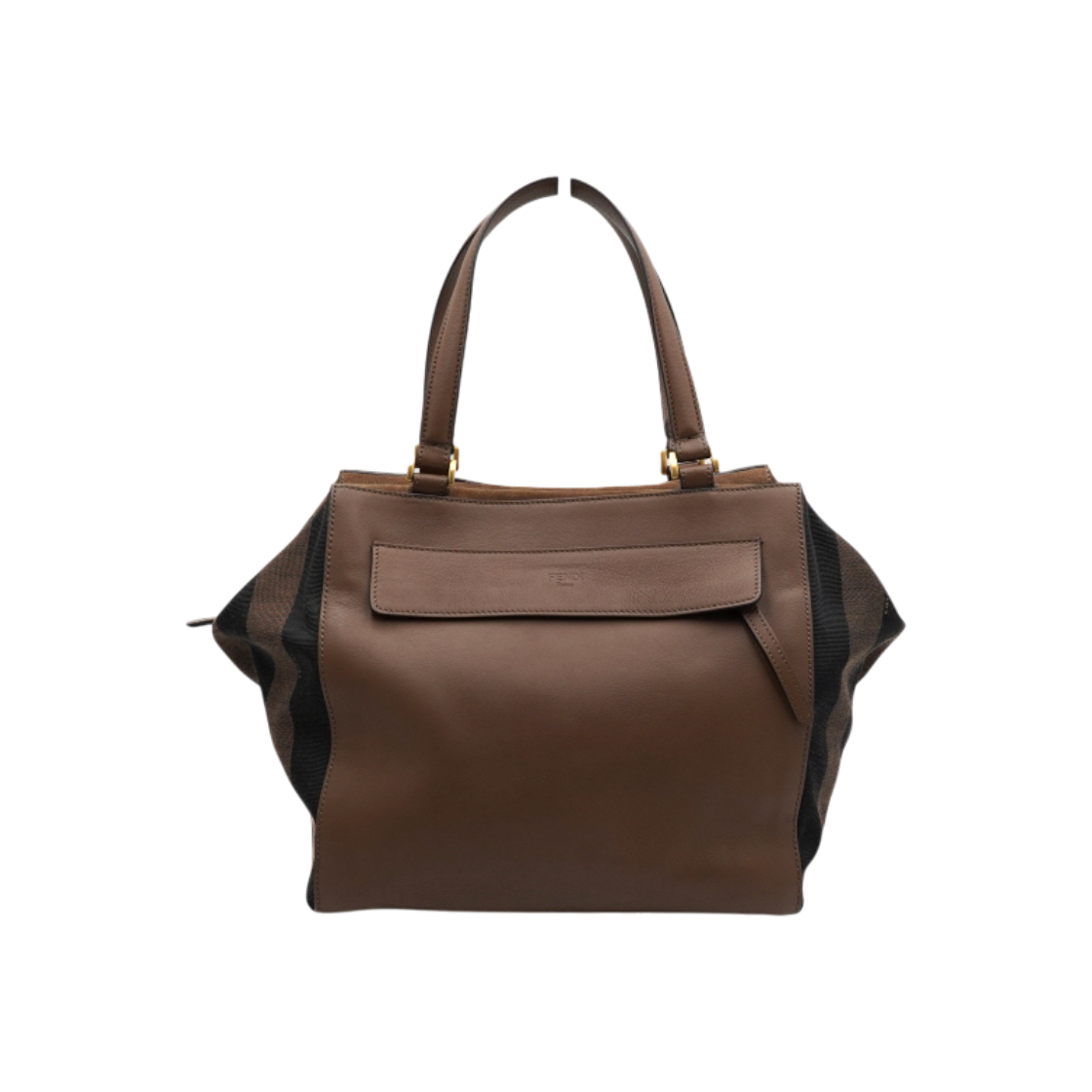 ITBVTMB5793K Fendi 8BN252 Brown Canvas Leather Peekaboo Tote Bag