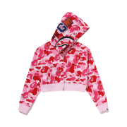 (W) BAPE ABC Camo Crystal Stone Shark Cropped Full Zip Hoodie Pink