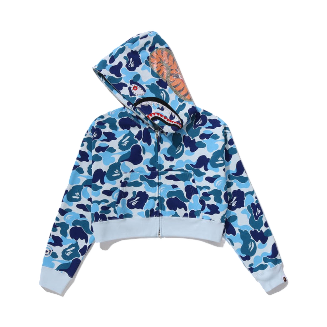 (W) 베이프 ABC 카모 크리스탈 스톤 샤크 크롭 풀 집 후드 블루((W) BAPE ABC Camo Crystal Stone Shark Cropped Full Zip Hoodie Blue) - 2