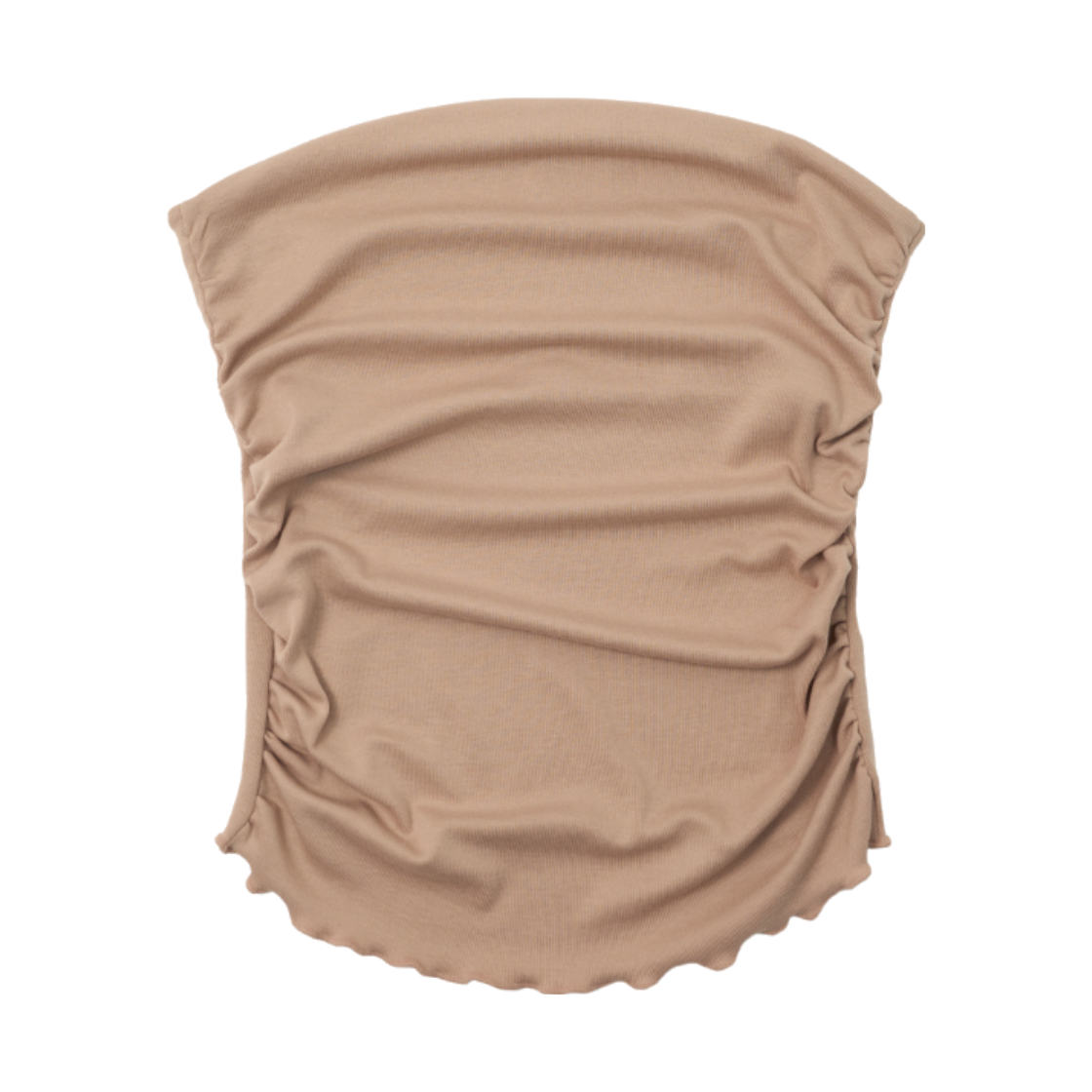 2EAT002BE mihev Shirring Wavy Edge Reversible Tube Top Beige