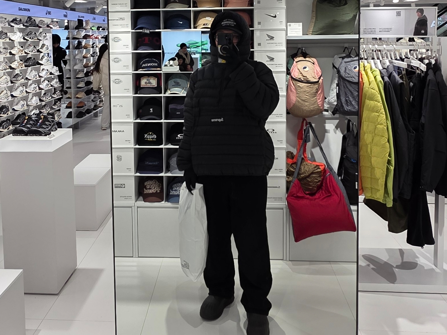 Anti Social Social Club OG Logo Backpack Black, Supreme Micro Down Half Zip Hooded Pullover Black - 23FW 착용 스타일 - 1
