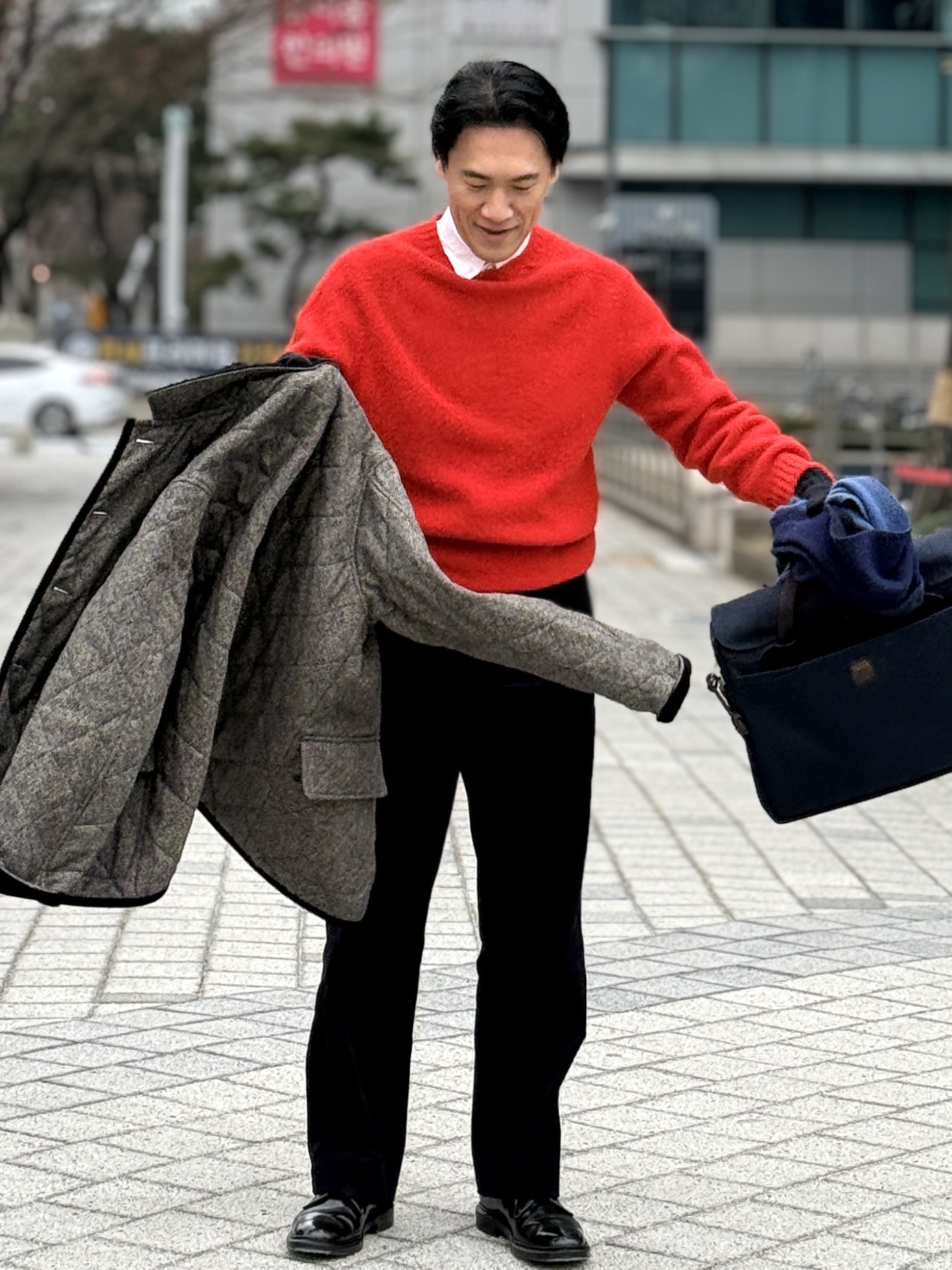 Alden 9901 Cordovan Plain Toe Blucher Oxford Black - D, Filson Rugged Twill Original Briefcase Navy 착용 스타일 - 3