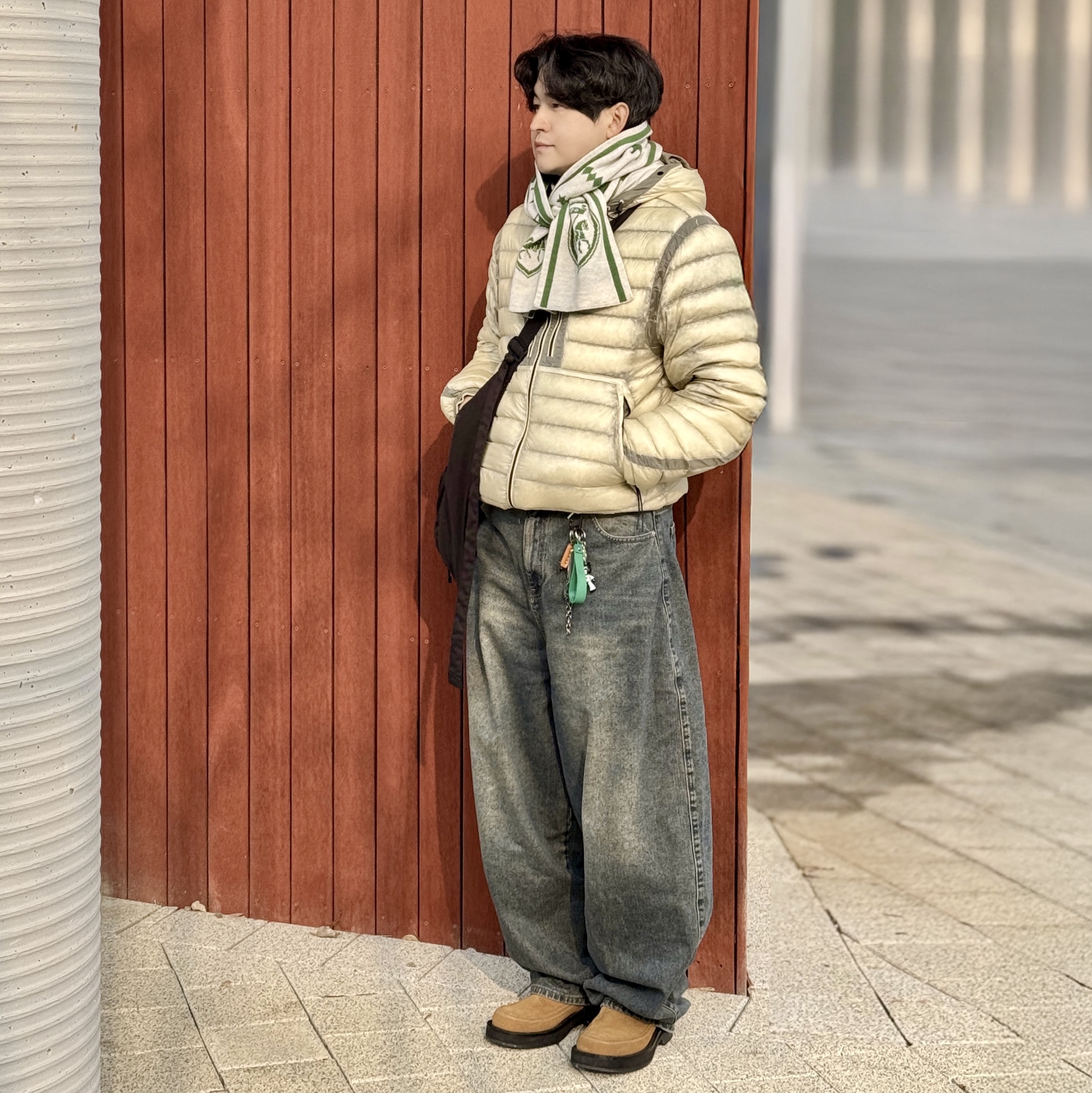C.P. Company D.D. Shell Goggle Down Jacket Pistachio Shell Beige - 25FW 착용 스타일