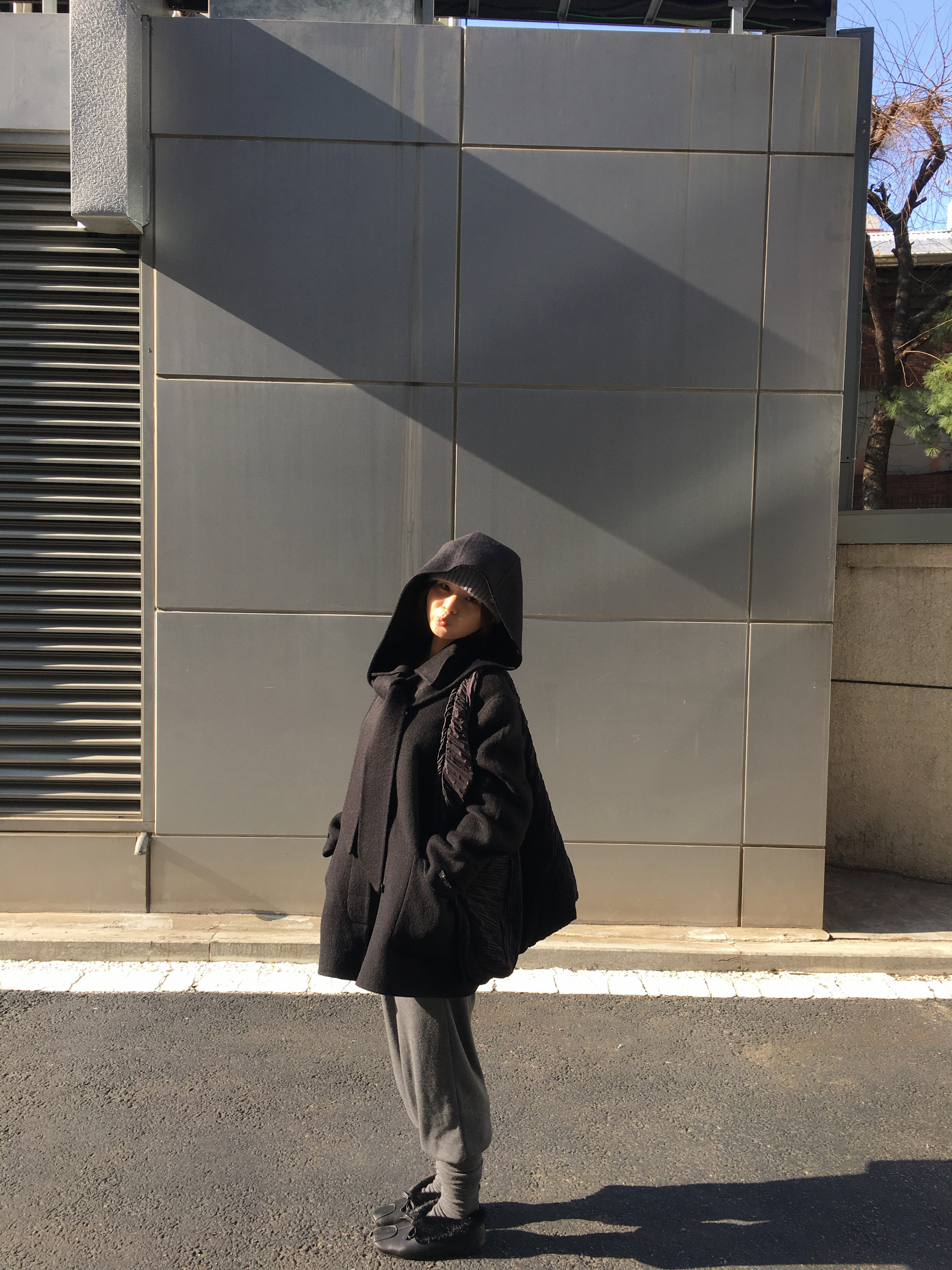 COS Plisse Sculptural Shoulder Bag Black 착용 스타일