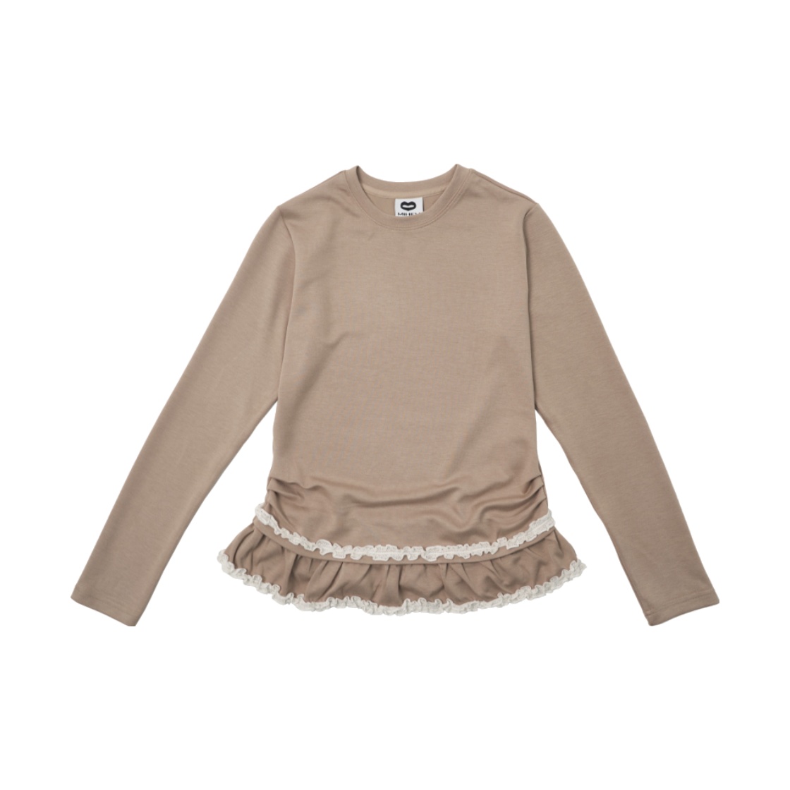 2EAT001BE mihev Double Lace Shirred Long Sleeve Beige