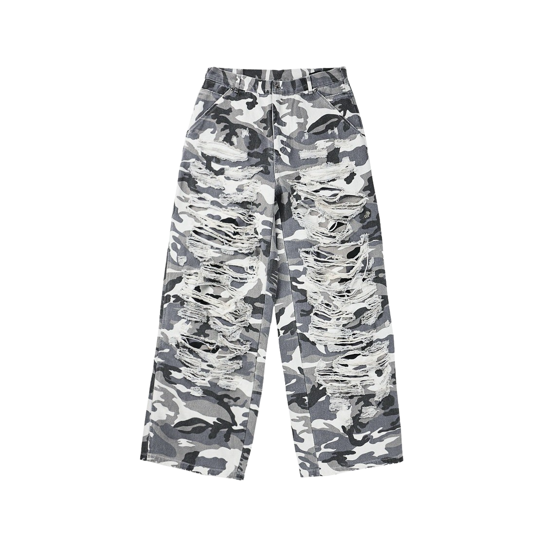 에모스탠스클럽 더블 레이어드 디스트레스드 카모 팬츠 화이트 카모(emostanceclub Double Layered Distressed Camo Pants White Camo)