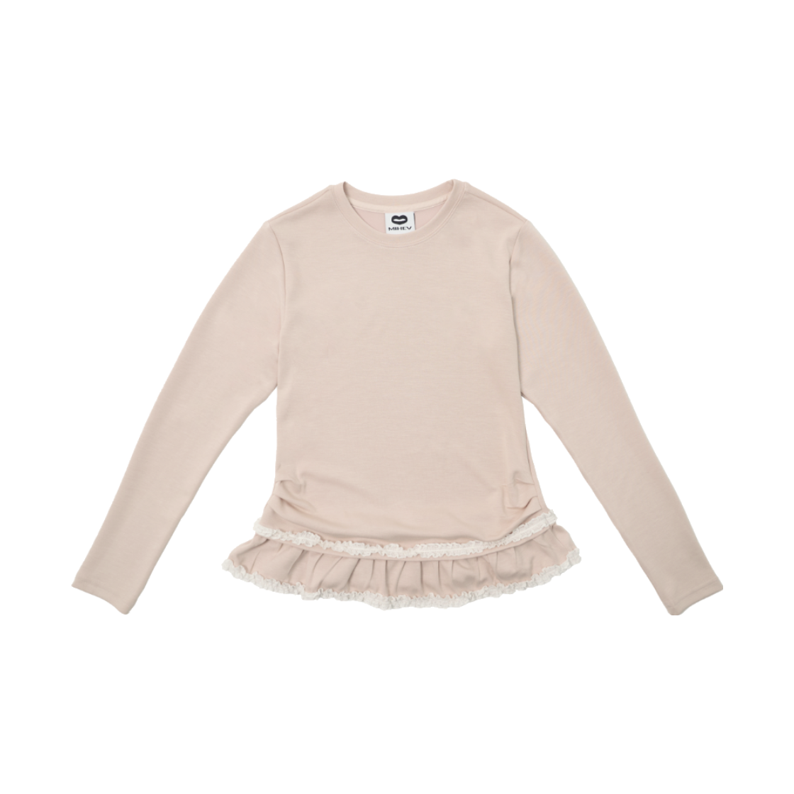 2EAT001PP mihev Double Lace Shirred Long Sleeve Pastel Pink