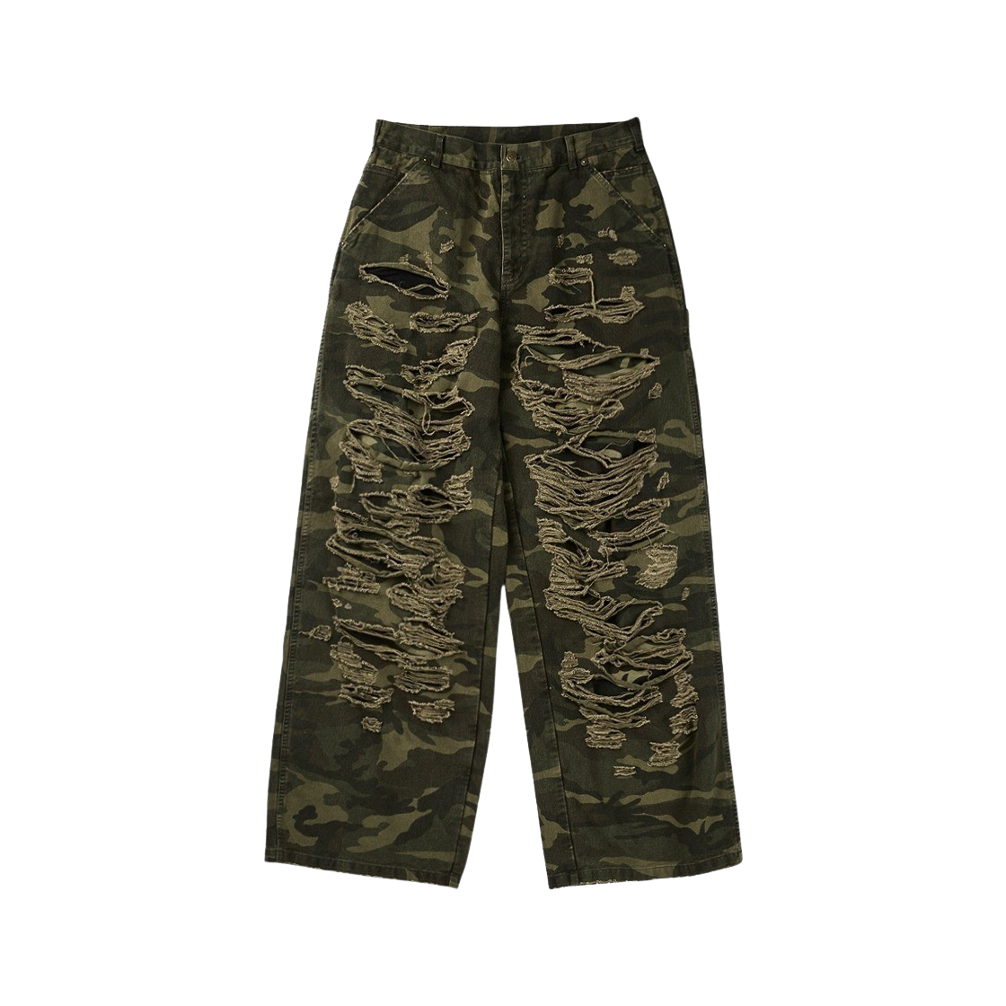 에모스탠스클럽 더블 레이어드 디스트레스드 카모 팬츠 우드랜드 카모
