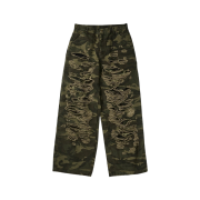 emostanceclub Double Layered Distressed Camo Pants Woodland Camo