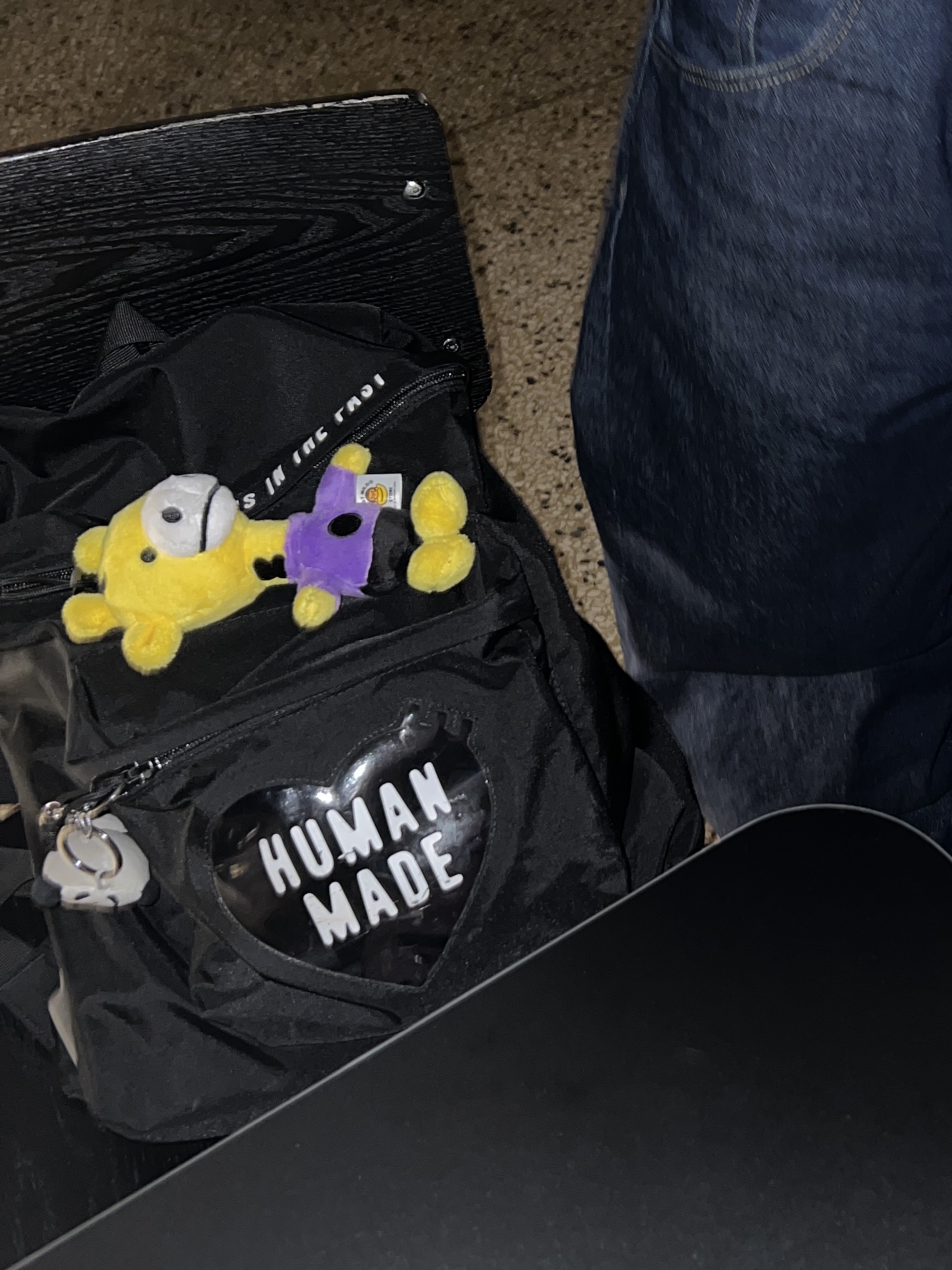 Human Made Backpack Black, BAPE Alii Plush Doll Keychain Yellow 착용 스타일