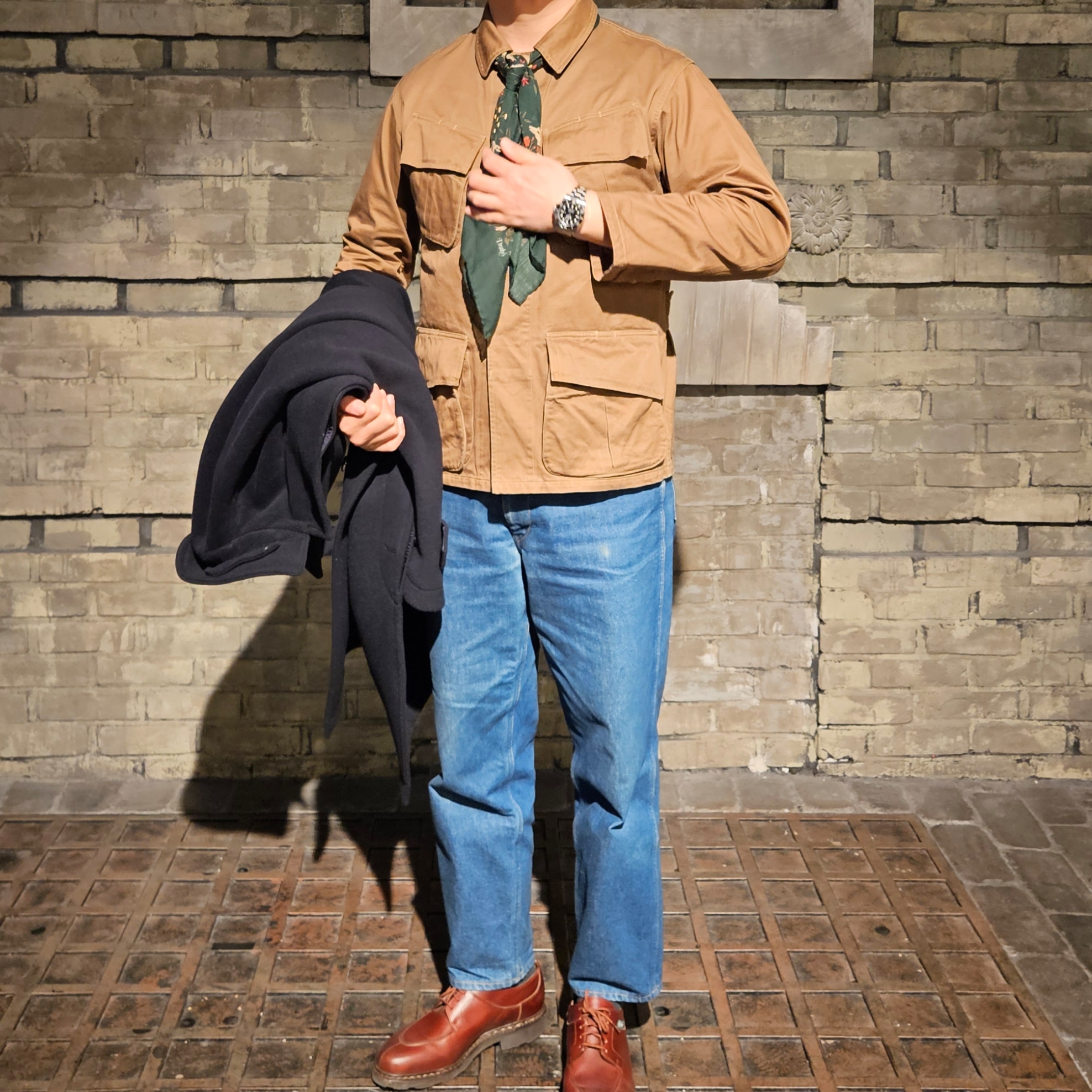 Paraboot Avignon Griff Lisse Marron, Kaptain Sunshine Traveller Coat Top Navy 착용 스타일 - 2
