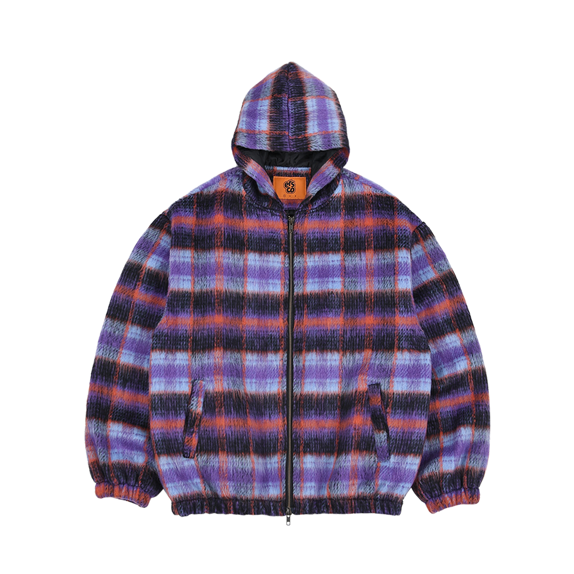 이알에스코 해어리 플레이드 후드 집업 퍼플(ersco Hairy Plaid Hoodie Zip Purple)