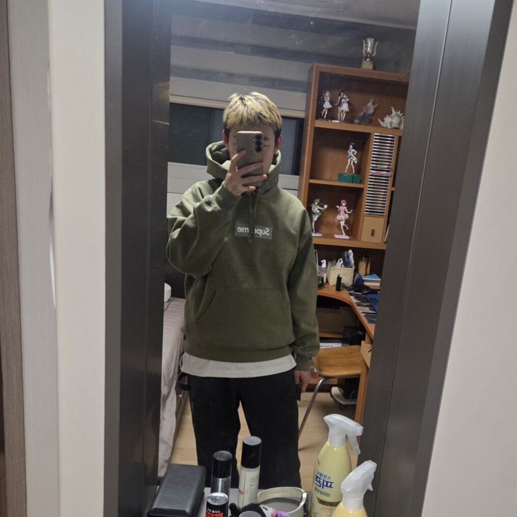 Supreme Box Logo Hooded Sweatshirt Light Olive - 25FW 착용 스타일