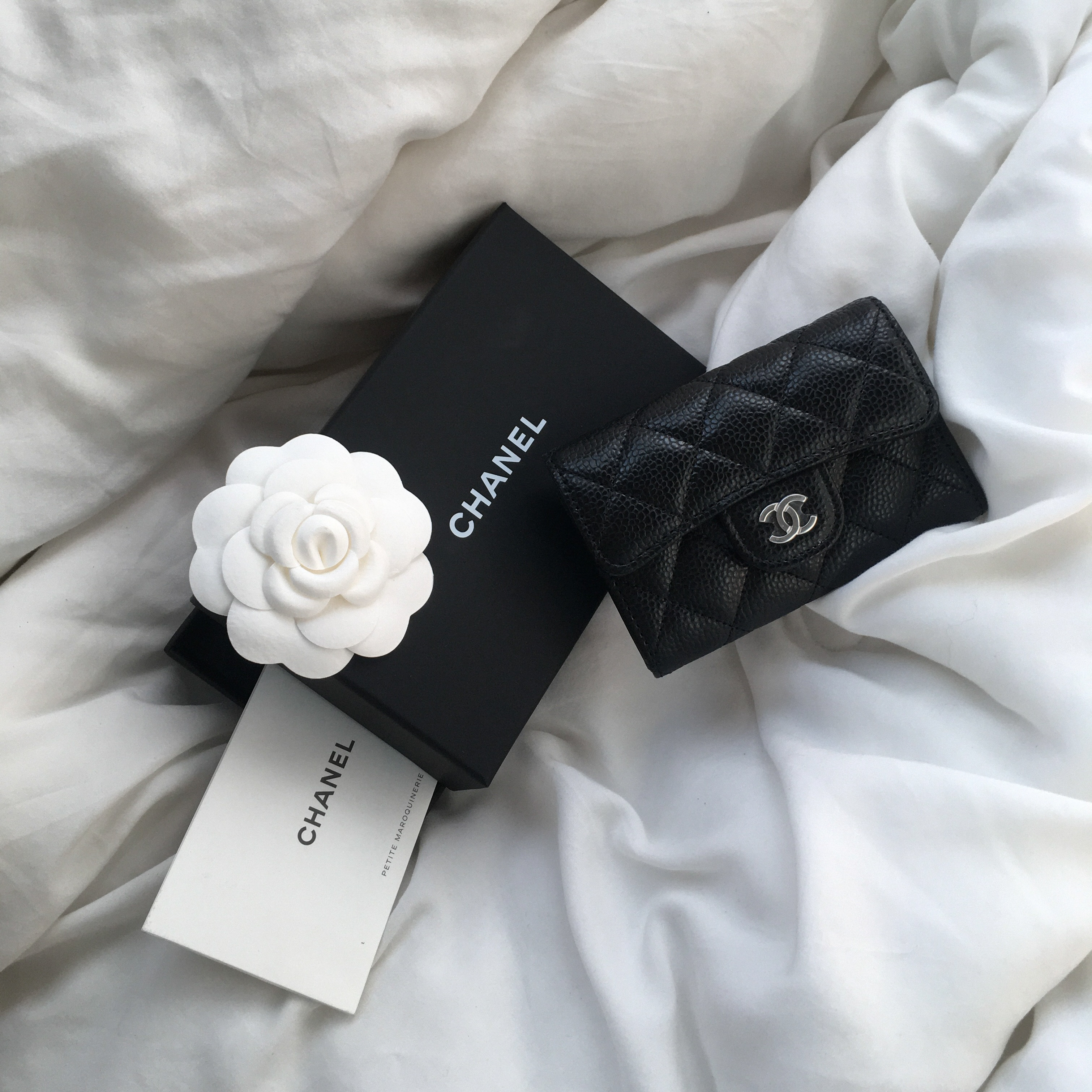 Chanel Classic Card Holder Grained Calfskin & Silver Black 착용 스타일