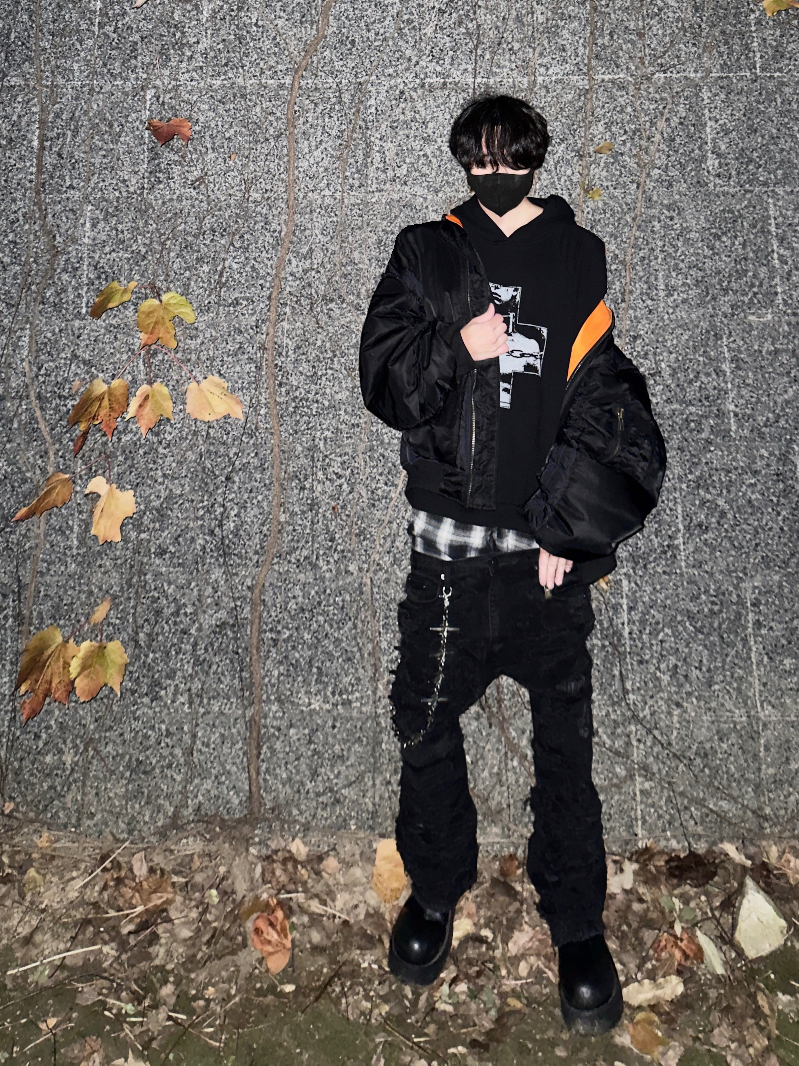 Project G/R Reworked Hooded Bomber Jacket Black, Balenciaga Venom High Boot Black 착용 스타일 - 1
